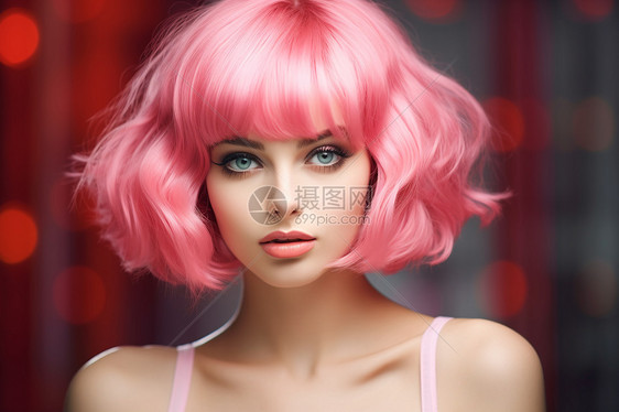 粉色发型对时尚女士图片