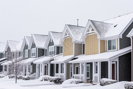 冬日雪景下的一排房屋图片