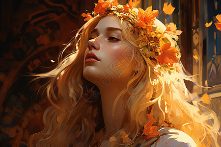 魅力绽放风中花冠中仰望枫叶的女子背景图片