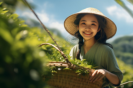 年轻美丽的茶农图片