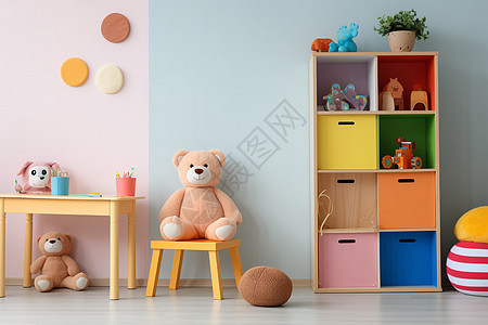 房间内架子上的玩具背景图片