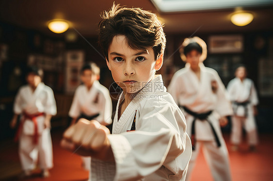 训练跆拳道的小男孩图片