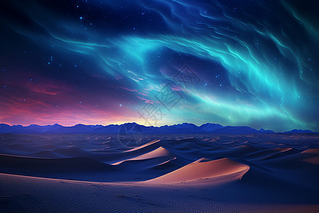 沙漠上的北极光高清图片