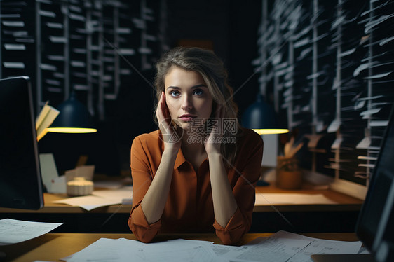 电脑前的商业女人图片