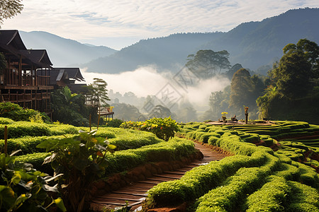 山坡上的茶树图片