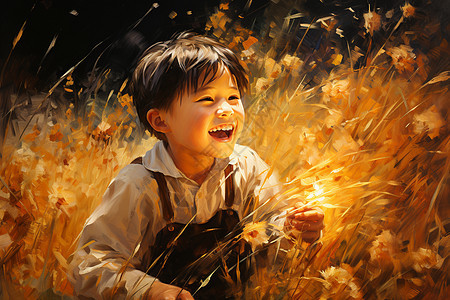 稻田里的小男孩图片