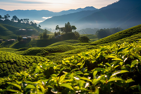 高山上种植的茶叶背景图片