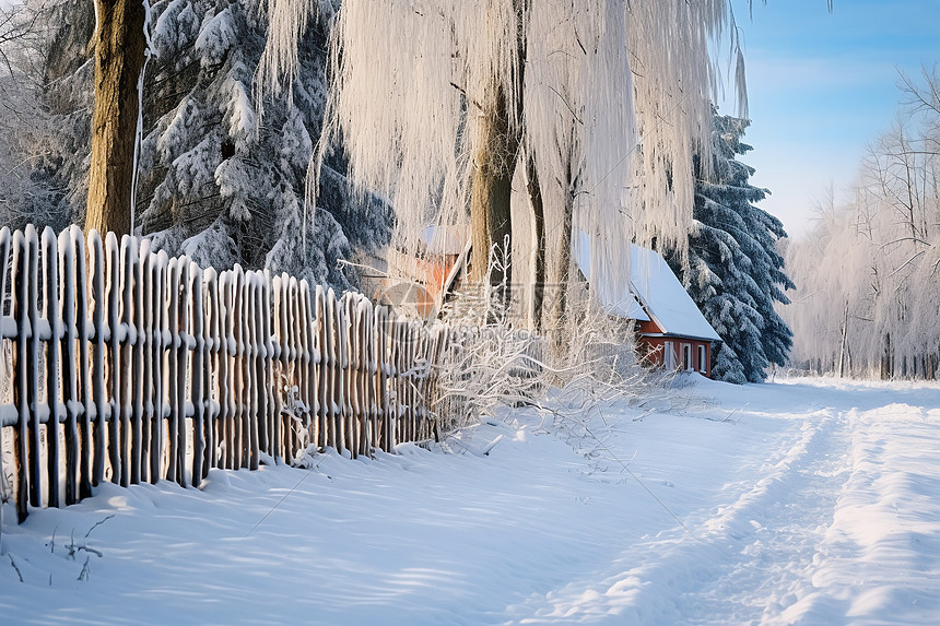 大雪的村庄图片