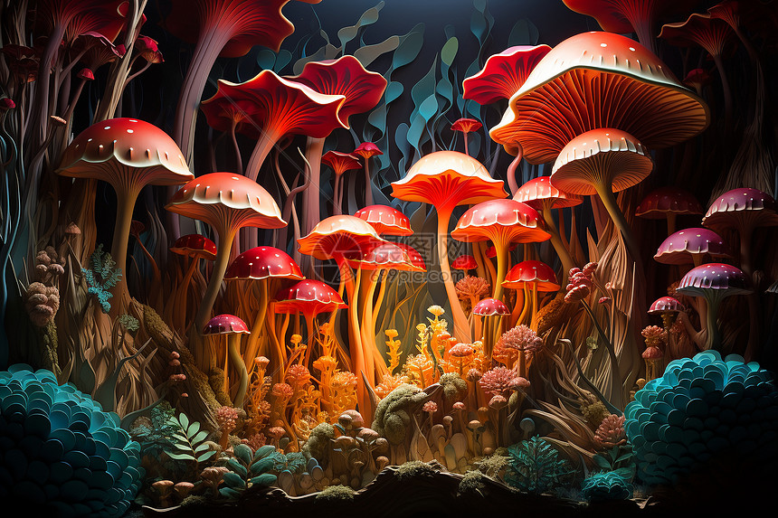 神秘森林中的奇幻蘑菇图片