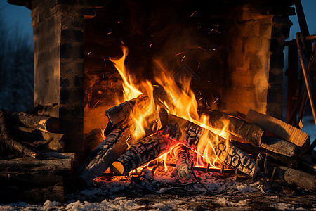 冬日壁炉燃烧的火焰图片