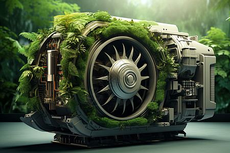 森林中的绿色引擎背景图片