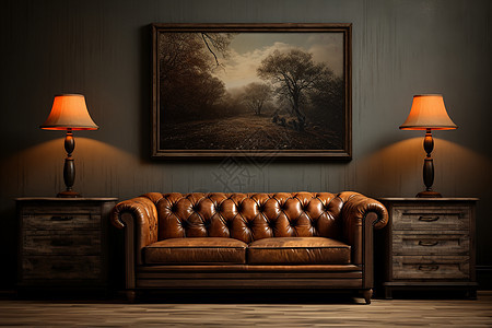 客厅里的皮艺沙发背景图片