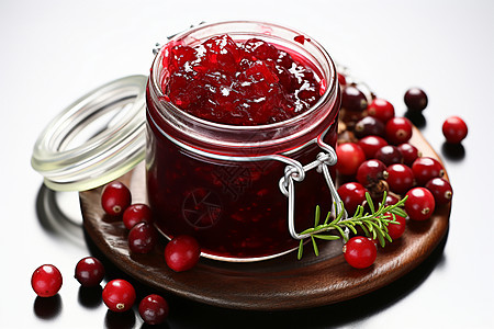 玻璃罐里的蔓越莓酱背景图片