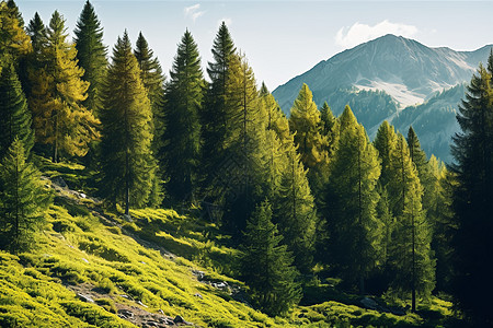 松树树林山丘针叶树高清图片