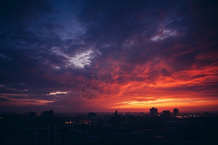 夕阳下的城市风景高清图片