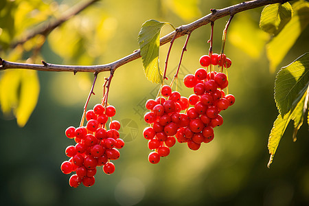 红浆果垂挂的树枝图片