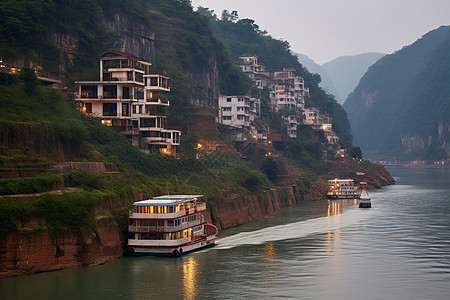 河流背景河道上的渡船背景