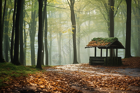 秋天森林中的凉亭图片
