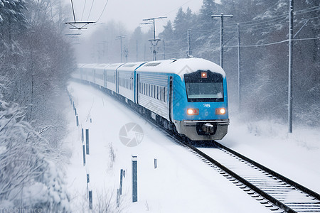 冬天火车雪中行驶的火车背景