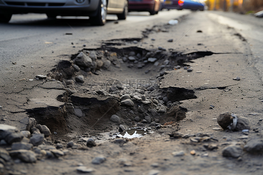 城市道路中的坑洞图片