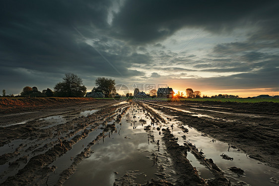 夜幕下的泥泞田野图片