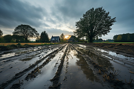 雨后田野里的泥巴背景图片