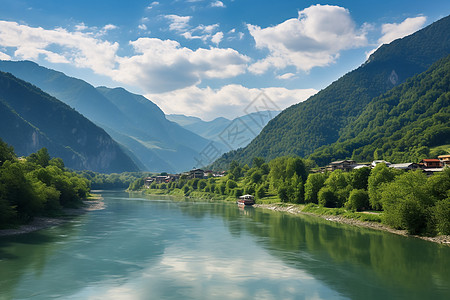 波斯尼亚多瑞纳河畔的山水风光背景