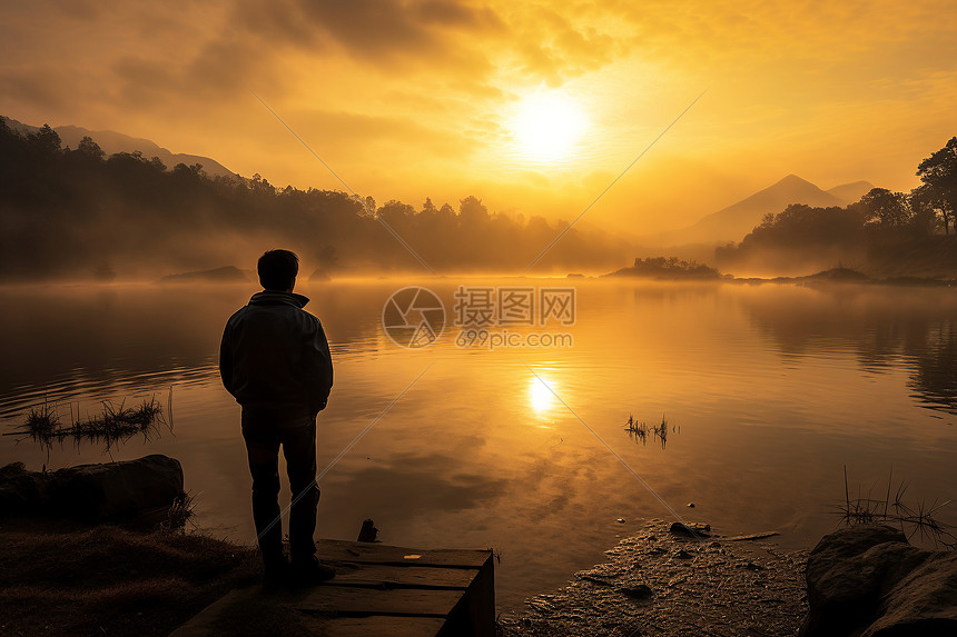 湖畔夜晚图片