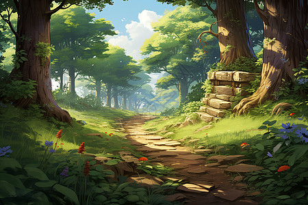阳光中的夏季林间小路背景图片