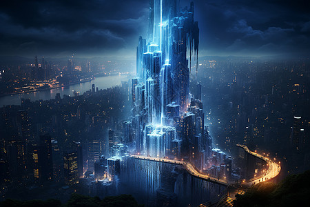 夜幕下的未来都市图片
