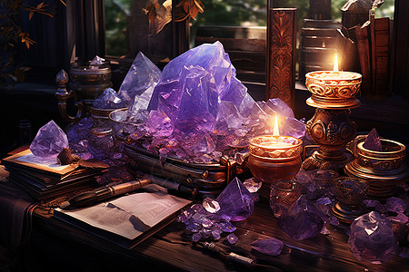 神秘的塔罗牌紫色水晶图片