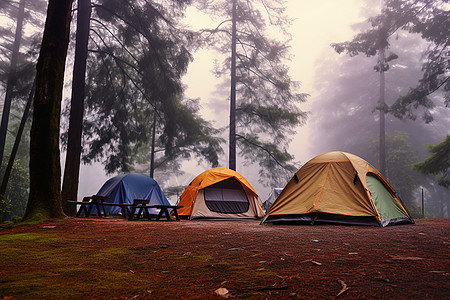 森林中的一组帐篷图片