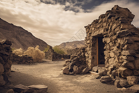 沙漠中一座石建筑图片