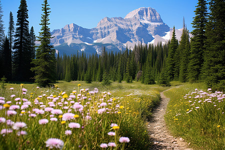 山中美丽的野花丛景观图片