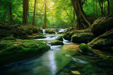 丛林中清澈的溪流图片