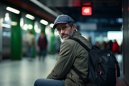 地铁站台上的中年男子背景图片