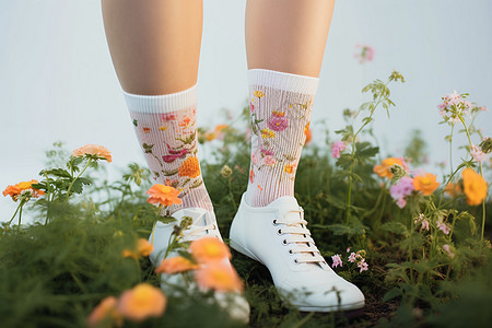 女子时尚的花朵装饰袜子图片