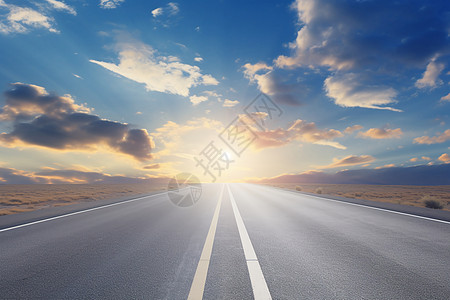 天空光线向着阳光出发的公路背景