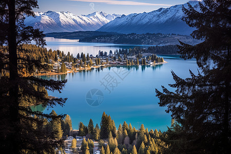 美丽的湖中岛屿景观背景