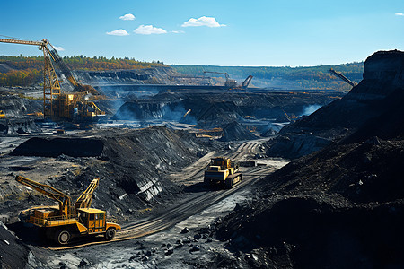 煤矿施工的挖掘机背景图片