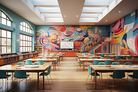 色彩艳丽的教室墙绘背景