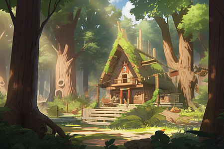 丛林中梦幻的小木屋图片
