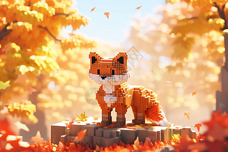 秋季树林中的狐狸像素感插图图片