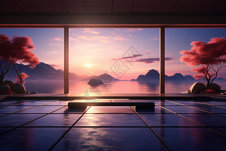 景色优美的瑜伽室背景图片