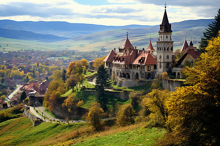 山顶美丽的欧洲城堡建筑背景图片