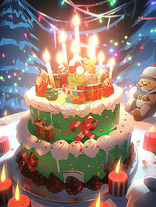 庆祝圣诞节蛋糕主题贺卡背景图片