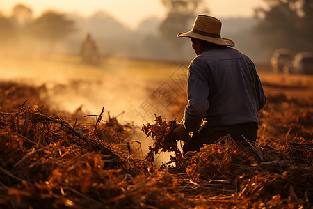 乡村田野中的劳碌的农民图片