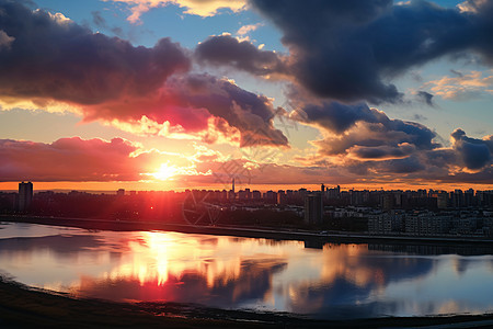 夕阳下的城市图片