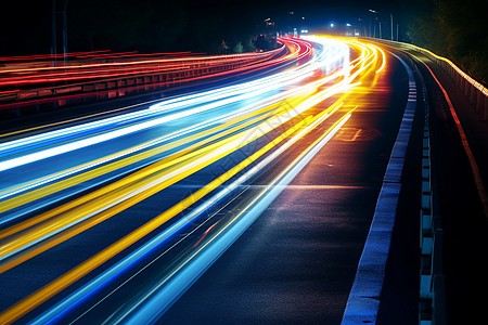 夜晚道路灯火通明的夜晚城市交通景观设计图片