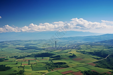 山脉中的山谷与城市景观图片